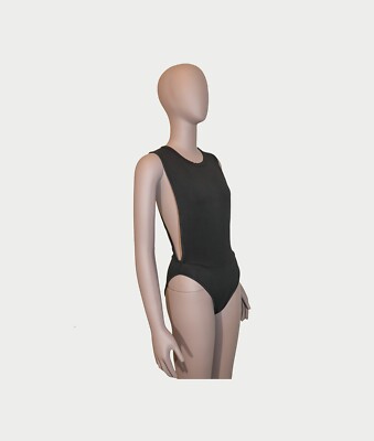 Black Basic Sleeveless Bodysuit Size Small Evening High Round Neckline Fall Tops