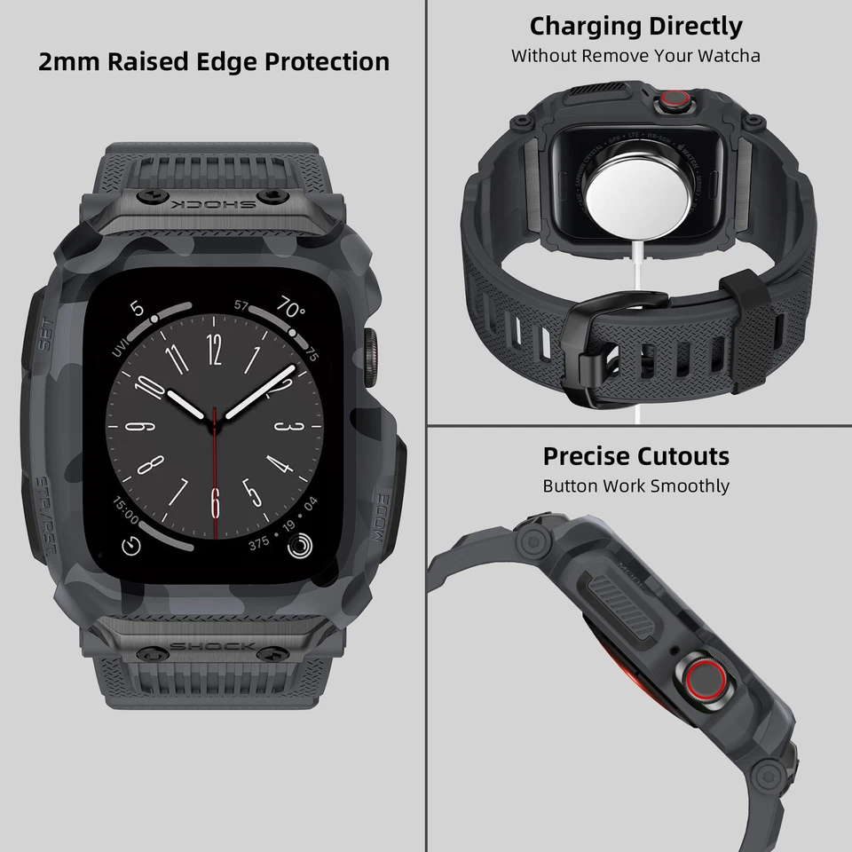 Correa militar iWatch + estuche resistente para Apple Watch 9 8 7 6 5 4 SE 42/44/45 mm Foto 3 de 4