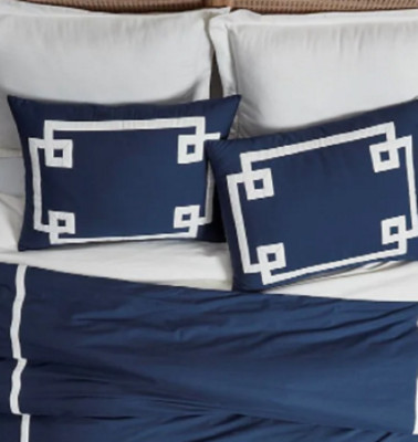Noble Excellence Villa New $89 Greek Key KING SHAM 2-PK Pillow Cover Navy NWT