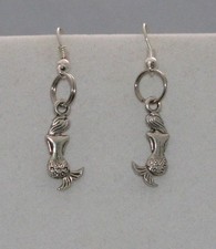 Silvertone Charm Earrings MERMAID 21 mm Handmade in USA