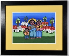 14" Watercolor Indigenous Painting Folk Art Francisca Huezo Peasants Scene 