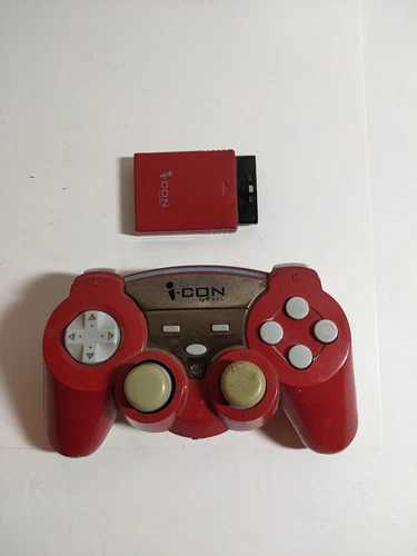 Red and Silver Icon Wireless PS2 Controller-With Dongle TESTED WORKS