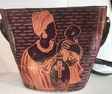Genuine Leather African Female With Child Purse 8.5inx10.5in
