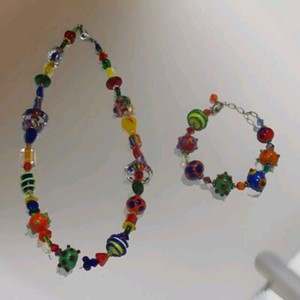 Murano Artisan Lampwork Furnace Glass Beads 9" Necklace & Bracelet 925 Boho
