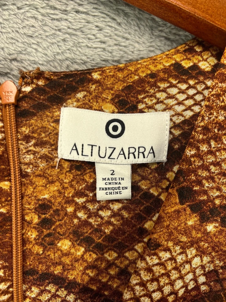 ALTUZARRA Dress Womens 2 Bronze Brown Python Snake Satin Plunge Long Sleeve - Image 3 of 4