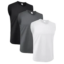 3 Pack Men’s Tank Tops Quick Dry Gym Sleeveless Muscle T Shirts Fitness Running