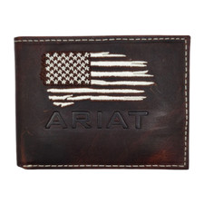 A3553834 Ariat Bifold Distressed White Stitched USA Flag Shield Logo Wallet NEW
