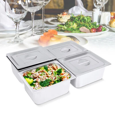 MARKENLOS 4-Pack GN Beh?lter Edelstahl Gastronomiebeh?lter mit Deckel 1/2 Gr??e 6" Tiefe