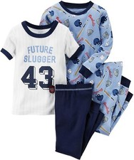 NEW Carter's Little Boys' 4 Pc Blue Baseball Slugger Pajama Set Toddler 2T