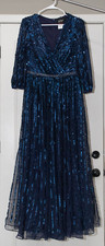 Mac Duggal 5509 Sequin Puff-Sleeve Midnight Surplice Tulle Gown, Size 10
