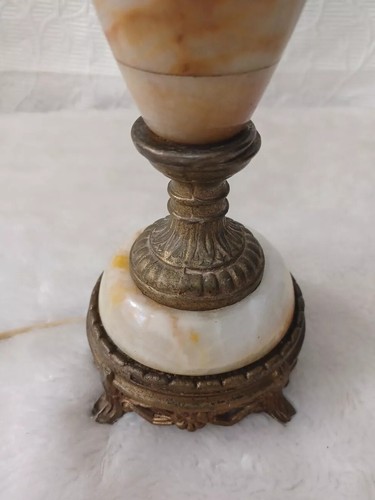Vintage Alabaster Stone & Brass metal Urn table lamp  MCM BOHO 18"working  - Picture 4 of 12