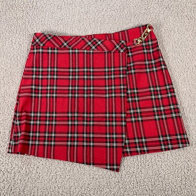 Red Plaid Skater Skirt Joe Benbasset Short Wrap Skirt Juniors L