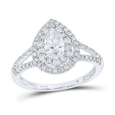 14kt White Gold Pear Diamond Halo Bridal Wedding Engagement Ring 1-1/5 Ctw