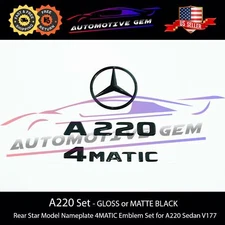A220 4MATIC Rear Star Emblem Black Letter Badge Logo for AMG Mercedes V177 Sedan