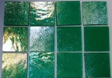 12 PIECES 1/2"x1/2" IRIDIZED TRANSPARENT EMERALD GREEN BULLSEYE 3mm GLASS 90 COE