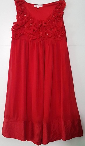 Damen Sommerkleid Seidenkleid 100% Seide Ärmellos Gefüttert Rot Fran&Jane Gr. L