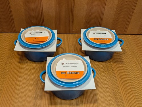 Le Creuset Stoneware 3 Mini Round Cocottes Baking Dishes Marseille Blue 8oz Set - Picture 10 of 10