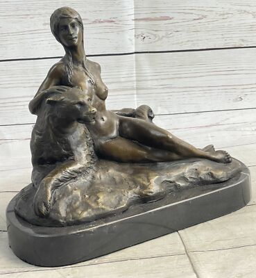 Leistungsstarke Symbolism: Aldo Vitaleh Bronze Statue Frau Mit Panther Figur