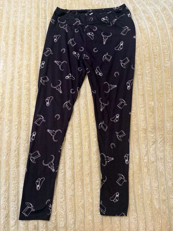 Mujer Marrón Botas Occidentales Ganado Herradura, Sombrero Vaquero LuluRoe Leggings Tc Foto 2 de 4