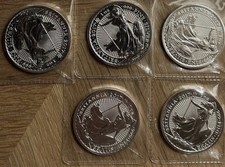 5x 1oz Silver Britannia Coins 2017 Royal Mint