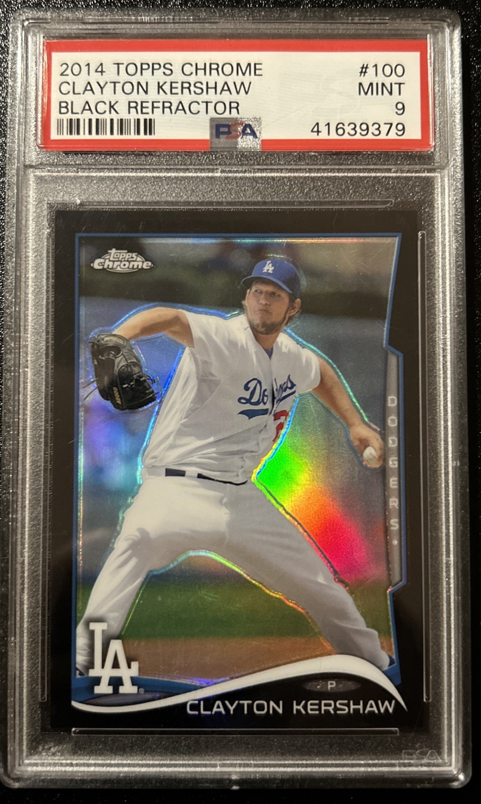 Clayton Kershaw 2014 Topps Chrome BLACK REFRACTOR /100 PSA 9 Mint (#100)
