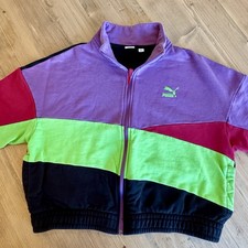 PUMA Color Block Track Jacket Purple Green Womens Size XL Full Zip