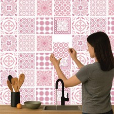 Tile Stickers Pink Mosaic 150mm x 150mm / 6 Inch Kitchen Bathroom Pack Of 24 P03