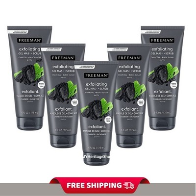 Freeman Charcoal Black Sugar Gel Mask Scrub 5 Pack 175ml Face Exfoliating