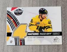 Upper Deck 2025-26 Nations Face-Off Fabrics #4N-EP Elias Pettersson Sweden