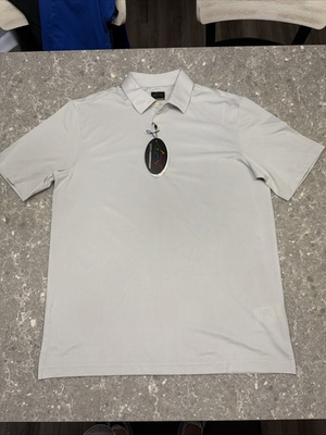 #ad GREG NORMAN Men#x27;s M Play Dry Performance Golf Polo Shirt Gray Shark Logo NWT $20.00