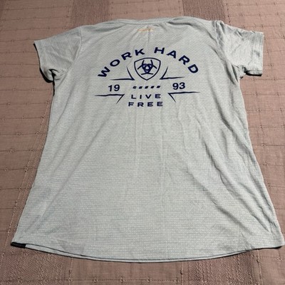 Women s Ariat Performance Rebar Evolution Blue M Short Sleeve V-Neck 