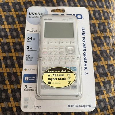 Casio FX9860G-III Grafikrechner, weiß, NEU, USB Power Python UK prüfungsbereit