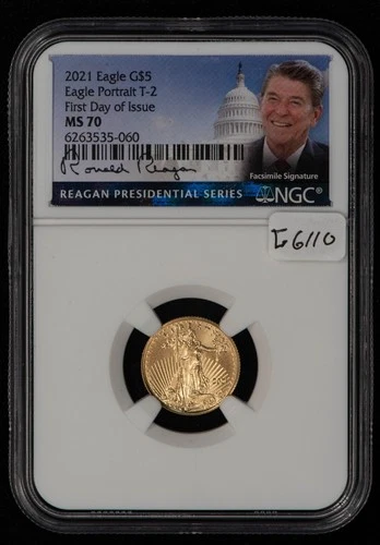 2021 G$5 1/10 oz Gold American Eagle - Type 2 - Reagan - NGC MS 70 - SKU-G6110