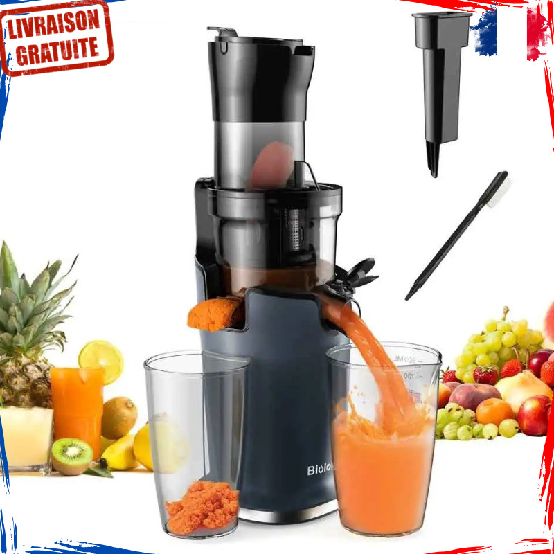 Extracteur de jus à pression lente avec double filtration pour un jus pur sans pulpe