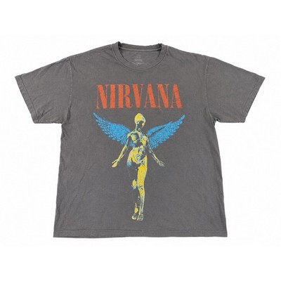 Nirvana T-Shirt Angel In Utero Graphic Band Tee Gray Grunge Rock Men's Large