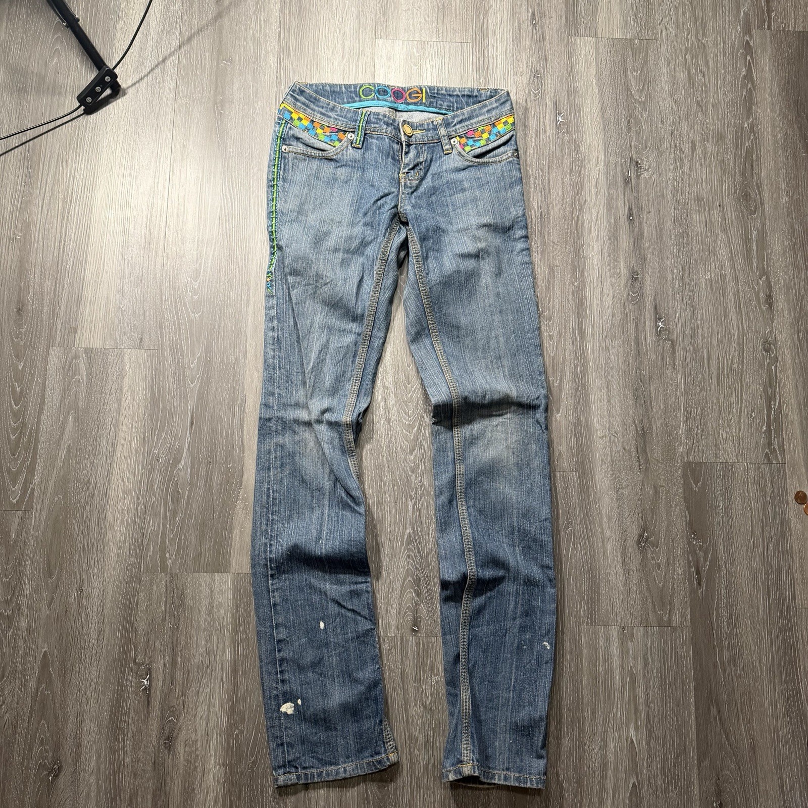 VTG Coogi Rainbow Checker Embroidered Denim Jeans Women’s Sz 1/2
