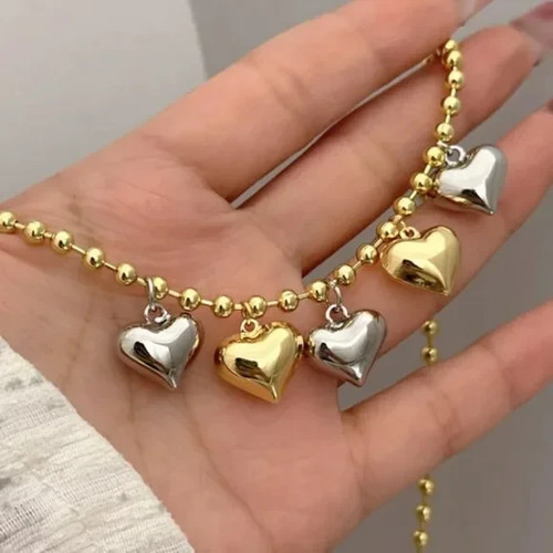 18K Gold Plated Copper Heart Pendant Ball Chain Necklace - Picture 3 of 3