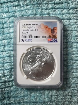 7K Metals U.S. State Series American Silver Eagle NGC MS70 - South Dakota - Image 1 of 4