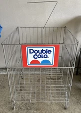 Vintage Double Cola Soda Metal Rack Bin Display With Advertising Sign Flag