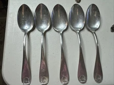 Rogers International Silver SHELL Stainless Soup Spoons -5 Pieces Monogram