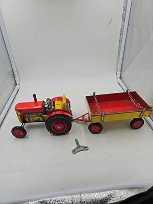 Retro 1990's (Kovap, Czech Republic) Tin Litho Wind-up Toy ZETOR Tractor Trailer