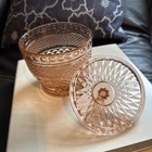 Glass Candy Dish With Lid Diamond Point Retro pink depression