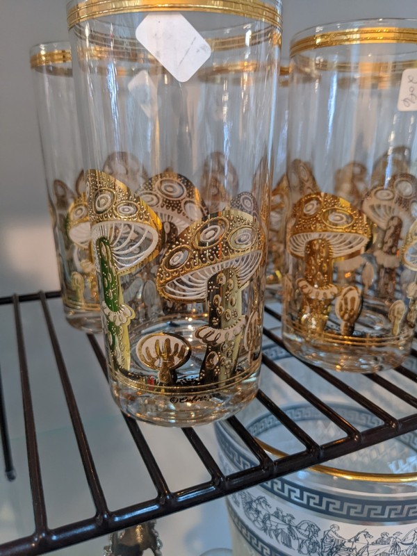 Set of 6 - Vintage Culver  22k Gold Mushroom Highball Glasses - Rare Pattern
