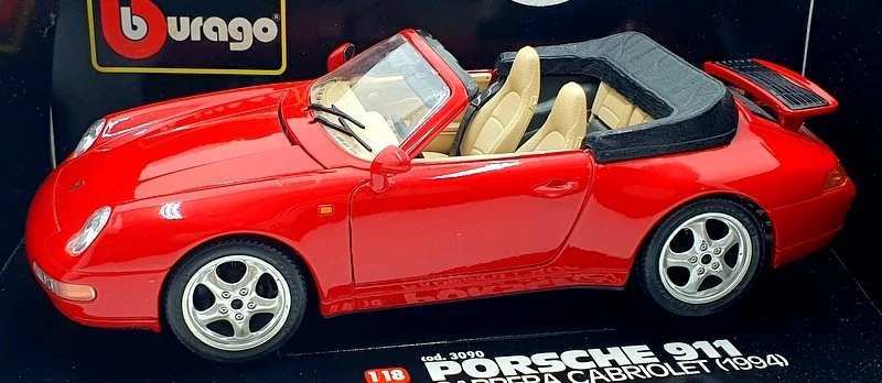 Burago 1/18 Scale Diecast 3090 - Porsche 911 Carrera Cabriolet - Red - Image 3 of 4