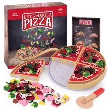 Deluxe Pretend Play Wooden Pizza Making Set - Includes 140 Felt Toppings
