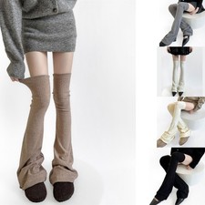 Women Plain Long Socks Leggings Covers Ribbed Knit Flared Thigh High Leg Warmers