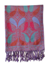 Vintage Pashmina Cashmere Scarf Shawl Wrap Boho Paisley Fringe Reversible 72X27
