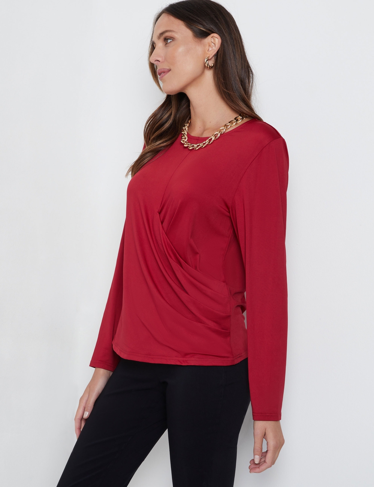 KATIES Womens Tops Long Sleeve Faux Wrap Knit Top eBay
