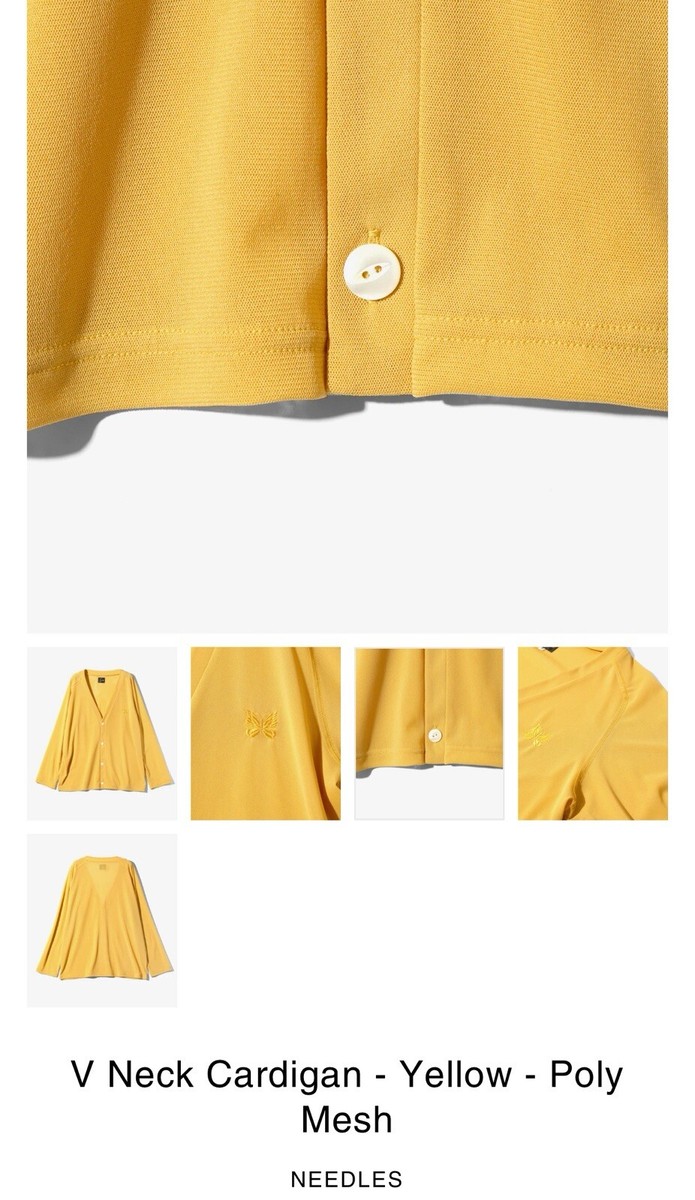 NEEDLES VNeck Cardigan Poly Mesh　Lサイズ NWT 🌺 Needles Poly Mesh V-Neck Cardigan Yellow Sz M $168