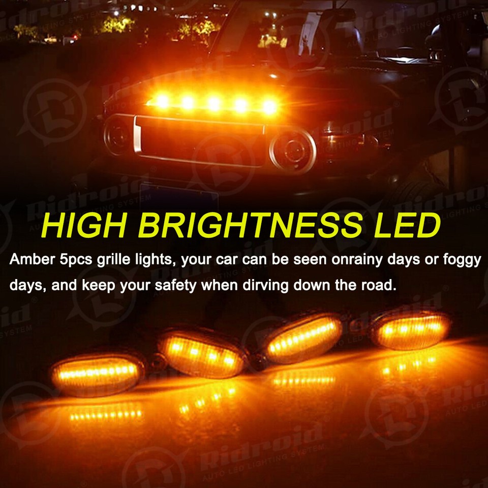 5 Piece Front Grille Marker Light Kit For Trucks 5-Pack Universal - Foto 9